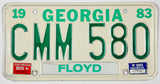 A vintage 1986 Georgia passenger automobile license plate for sale by Brandywine General Store from Floyd county GA