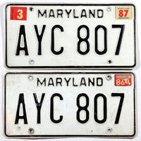 1986 Maryland car license plates in very good condition also with the 87 DMV sticker