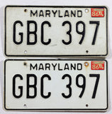 1986 Maryland car license plates in very good minus condition