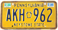 1986 Pennsylvania car license plate grading very good minus