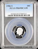 1986-s Roosevelt Dime certified by PCGS at Proof 69 Deep Cameo