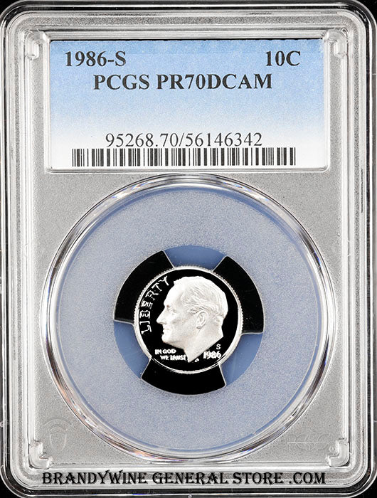 1986-s Roosevelt Dime certified perfect Proof 70 Deep Cameo by PCGS