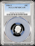 1986-s Roosevelt Dime certified perfect Proof 70 Deep Cameo by PCGS