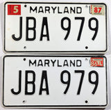 1987 Maryland License Plates