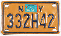 A 1987 New York motorcycle license plate for sale at Brandywine General Store