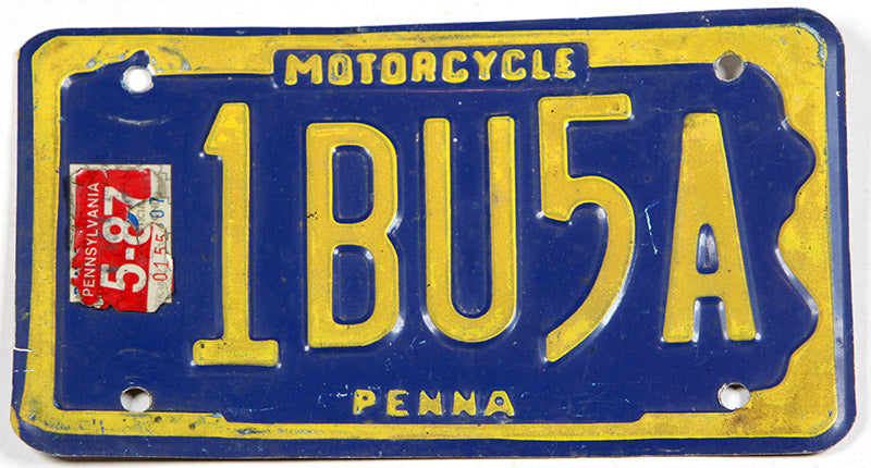 1987 PA motorcycle license plate grading very good minus