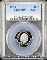 1987-s Roosevelt Dime certified by PCGS at Proof 69 Deep Cameo