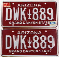 A classic pair of new old stock 1988 Arizona passenger car license plates for sale at Brandywine General Store in beautiful excellent plus condition