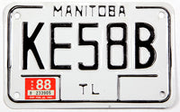 A classic 1988 Manitoba Canada trailer license plate for sale at Brandywine General Store in excellent condition