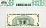 A FR #1987-B* five dollar federal reserve Star note from the New York District printed at the US western facility at Fort Worth for sale by Brandywine General Store PCGS 68PPQ reverse