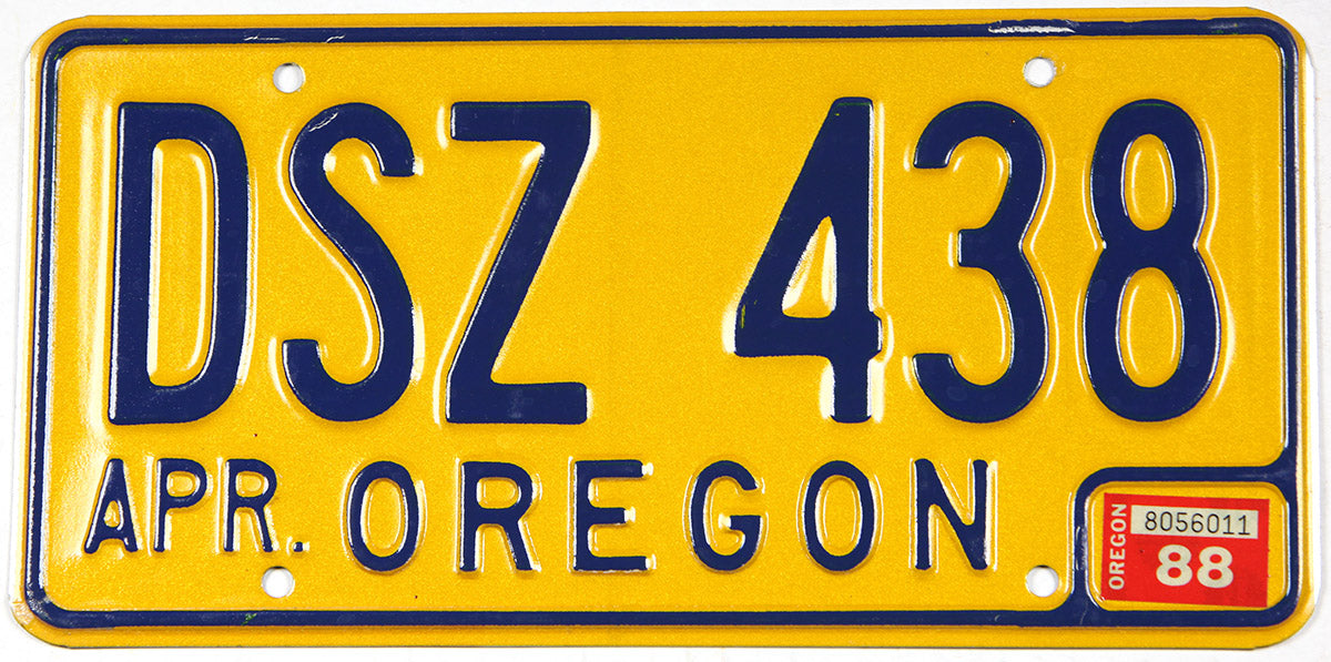 Classic 1988 Oregon car license plate grading excellent