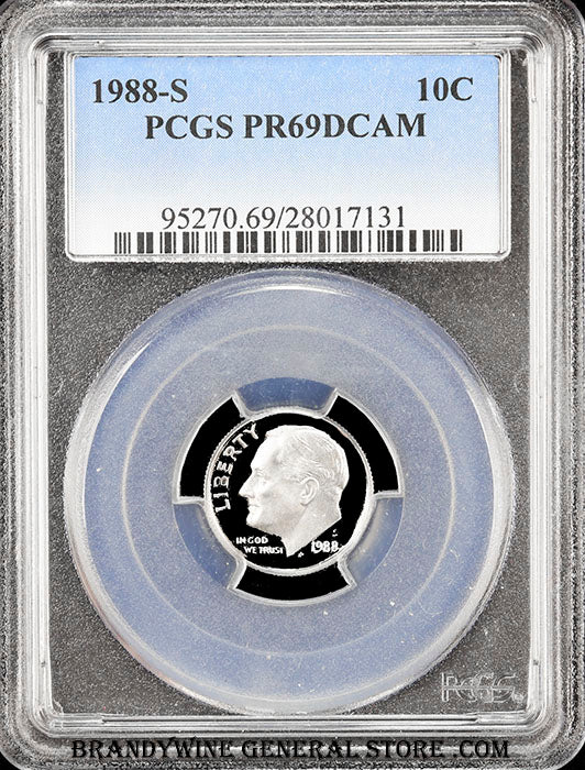 1988-s Roosevelt Dime certified by PCGS at Proof 69 Deep Cameo