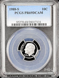 1988-s Roosevelt Dime certified by PCGS at Proof 69 Deep Cameo
