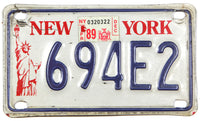 A 1989 New York motorcycle license plate for sale at Brandywine General Store