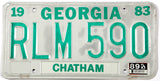 Georgia license plate from 1983 with the text 'RLM 590' and 'Chatham'.
