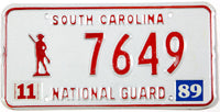 Classic 1989 South Carolina national guard license plate grading excellent minus