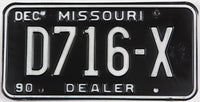 classic 1990 Missouri dealer license plate grading very good plus