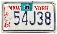 A 1991 New York motorcycle license plate for sale at Brandywine General Store in very good plus condition