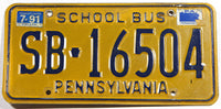 A classic 1991 Pennsylvania school bus license plate for sale by Brandywine General Store in very good condition