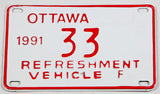 1991 Ottawa Ontario Canada Refreshment Vehicle license plate in excellent condition