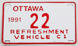1991 Ottawa Ontario Canada Refreshment Vehicle license plate in excellent condition