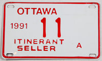 1991 Ottawa Ontario Canada itinerant seller license plate in excellent condition