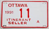 1991 Ottawa Ontario Canada itinerant seller license plate in excellent condition
