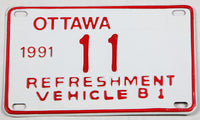 1991 Ottawa Ontario Canada Refreshment Vehicle license plate in excellent condition