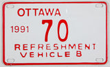 1991 Ottawa Ontario Canada Refreshment Vehicle license plate in excellent condition