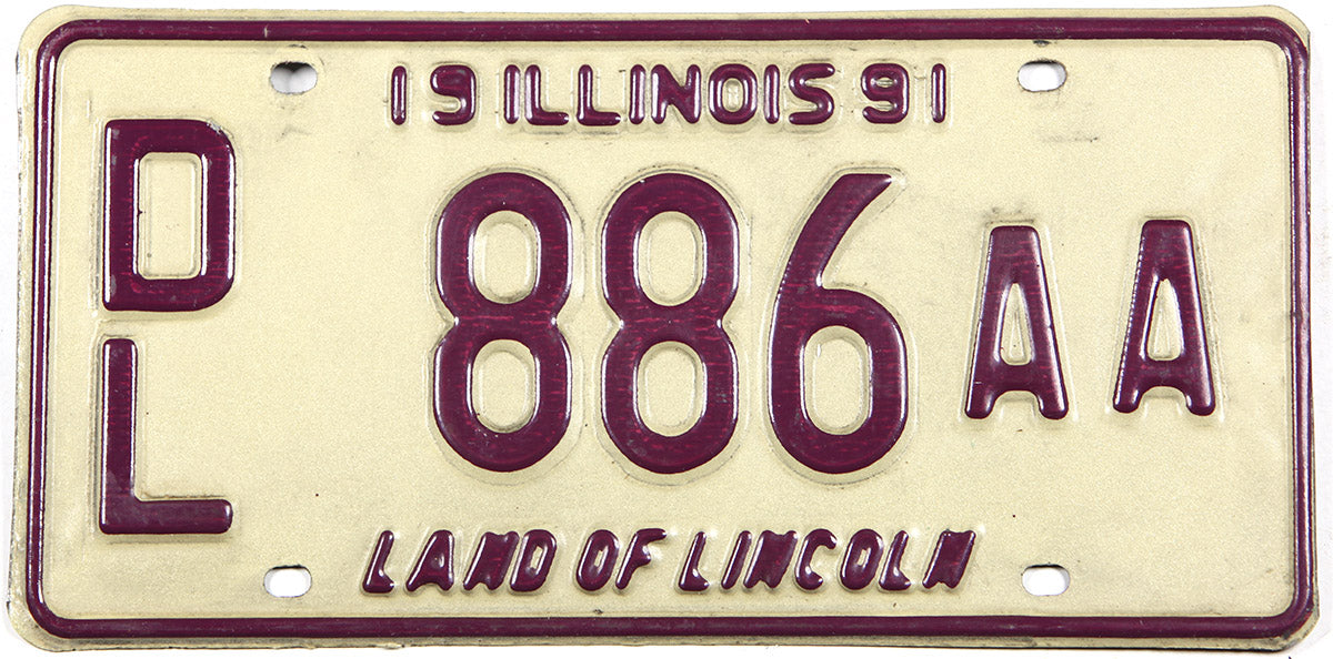 Classic 1991 Illinois single dealer license plate grading very good plus