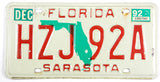 A 1992 Florida passenger car license plate for sale by Brandywine General Store in very good condition