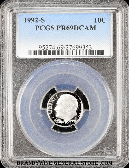1992-s Roosevelt Dime certified by PCGS at Proof 69 Deep Cameo