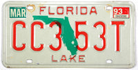 A 1993 Florida passenger car license plate for sale by Brandywine General Store in very good plus condition