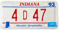 A classic 1993 Indiana passenger automobile license plate from Benton County for sale by Brandywine General Store in new old stock excellent condition