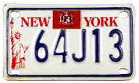 A 1993 New York motorcycle license plate for sale at Brandywine General Store in very good plus condition with upper bolt oles slightly enlarged