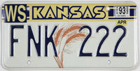 1993 Kansas car license plate grading very good
