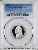 1993-s Jefferson Nickel certified perfect Proof 70 Deep Cameo by PCGS
