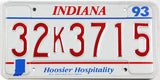 Classic 1993 Indiana car license plate in excellent condition