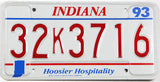 Classic 1993 Indiana car license plate in excellent condition