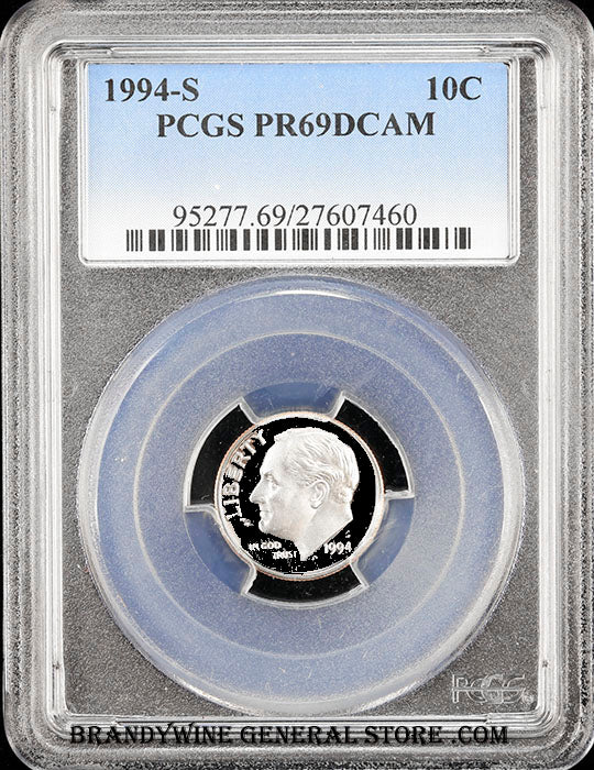 1994-s Roosevelt Dime certified by PCGS at Proof 69 Deep Cameo