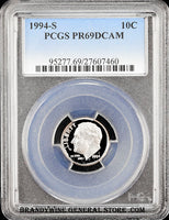 1994-s Roosevelt Dime certified by PCGS at Proof 69 Deep Cameo
