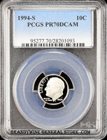 1994-s Roosevelt Dime certified perfect Proof 70 Deep Cameo by PCGS