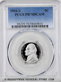 1994-s Jefferson Nickel certified perfect Proof 70 Deep Cameo by PCGS