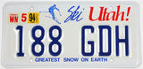 1994 Utah single Ski car License Plate in excellent plus condition