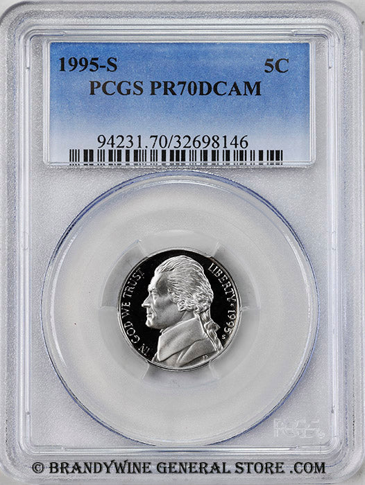 1995-s Jefferson Nickel certified perfect Proof 70 Deep Cameo by PCGS