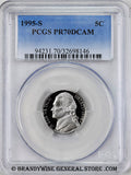 1995-s Jefferson Nickel certified perfect Proof 70 Deep Cameo by PCGS