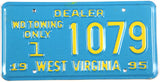 1995 West Virginia dealer towing only DMV license plate grading very good plus