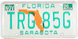 1996 Florida car license plate from Sarasota county grading excellent minus
