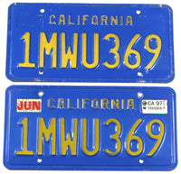 A classic pair of 1997 California passenger car license plates for sale at Brandywine General Store