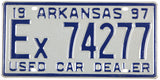 classic 1997 Arkansas dealer license plate grading excellent plus